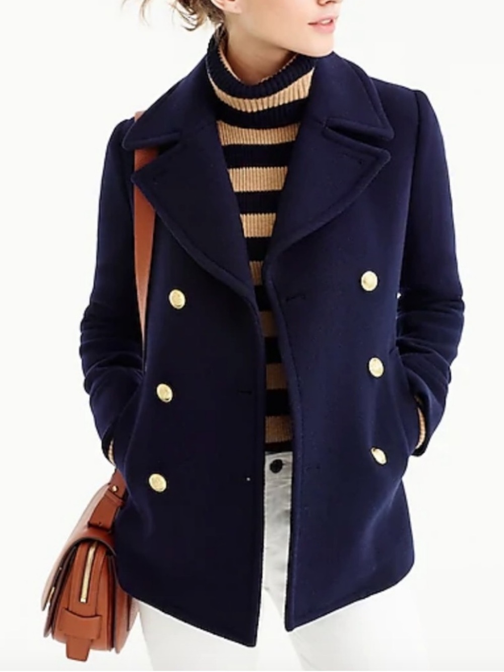J. CREW Navy Majesty Peacoat Italian Stadium Cloth Wool Nello Gori Size 12